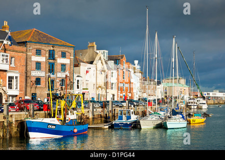 Angelboote/Fischerboote, Fischkuttern und Yachten vertäut am Custom House Quay Weymouth Dorset England UK GB EU Europe Stockfoto