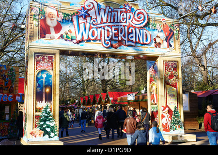 Eingang zum Winter Wonderland Hyde Park London UK Stockfoto