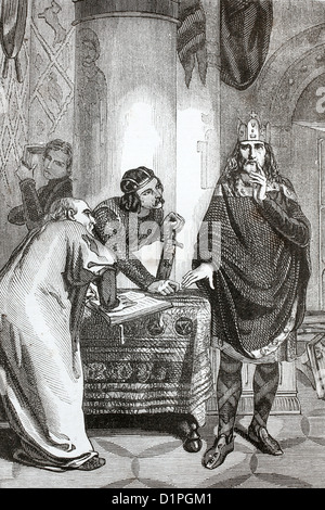 Karl (Karl der große), 742-814, diktiert seine Kapitulation. Antike Darstellung, 1855. Stockfoto