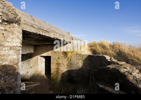 Alte Bunker, im zweiten Weltkrieg Teil der Atlantik Wand, in den Dünen der niederländischen Insel Terschelling. Stockfoto