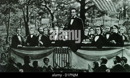 Abraham Lincoln spricht während eines der Lincoln-Douglas Debatten, Charleston, Illinois, USA, 18. September 1858 Stockfoto