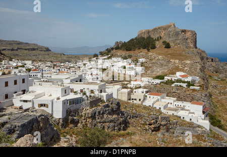 Malerische weiß getünchten Dorf Lindos in der Dodekanes Insel Rhodos, Griechenland. Stockfoto