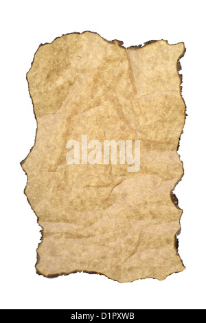 Leere braune Grunge Papierstruktur mit verbrannten Ränder isoliert auf weißem Hintergrund Stockfoto