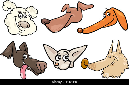 Cartoon-Illustration von verschiedenen glückliche Hunde oder Welpen Köpfe Sammlungssatz Stockfoto