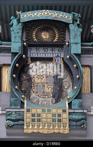 Der Anker (Ankeruhr oder Anker) Uhr in Wien (Wien), Österreich. Stockfoto