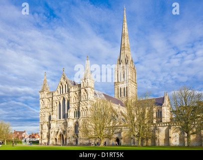 Kathedrale von Salisbury mit seinem hohen mittelalterlichen Turm Salisbury Cathedral in der Nähe von Salisbury UK Salisbury Wiltshire England UK GB Europa Stockfoto