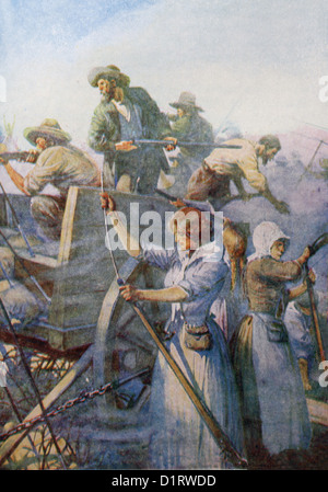Abbildung der Buren kämpfte gegen die Zulus Frauen geladen die Waffen für die Landwirte zu Brand in Natal-Südafrika Stockfoto