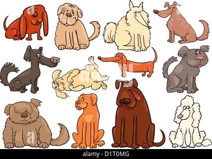 Cartoon Illustration lustig verschiedene Hunde oder Welpen-Set Stockfoto