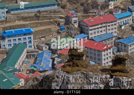 Die Sherpa Stadt Namche Bazar in Khumbu, Nepal, Asien Stockfoto