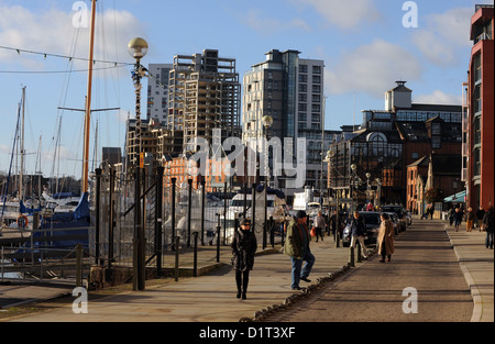 Ipswich UK zu Fuß in die historische Hafengebiet, regeneriert wurde Stockfoto