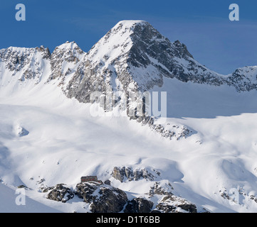 Zillertertal Alpen im Nationalpark Hohe Tauern im Winter. Mt Rainbach-Schwarzkopf über Gletscher Rainbachkees. Österreich. Stockfoto