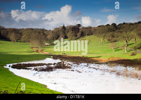 Loe Pool; Hochwasser-Bedingungen; Penrose; Cornwall; VEREINIGTES KÖNIGREICH; Winter Stockfoto