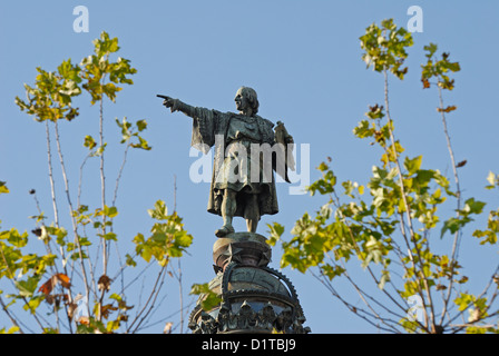 Barcelona, Katalonien, Spanien. Monument a Colom / Denkmal Kolumbusstatue (1888) an der Spitze Stockfoto