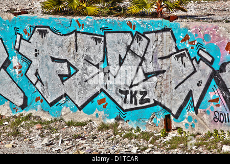 HDR-Fotografie der Graffiti-Kunst arbeiten Tags an Wand Stockfoto