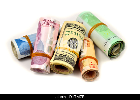 Geld, Dollar, türkische Geld isoliert auf weißem Hintergrund Stockfoto