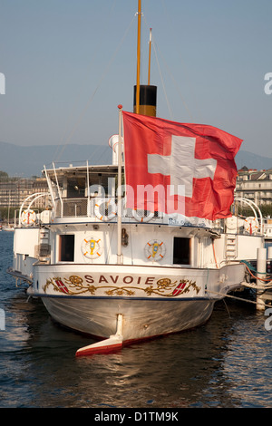 Savoie alte Paddel Steam Boat Restaurant, Genfer See, Genf, Schweiz, Europa Stockfoto