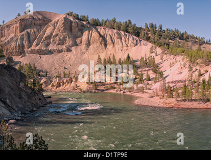 Der Yellowstone River Kurven auf seinen Pass vom Turm fällt. Stockfoto