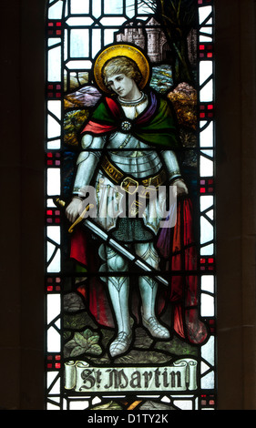 Saint Martin Glasmalerei, St. Pauls Kirche, Cookhill, Worcestershire, England, UK Stockfoto