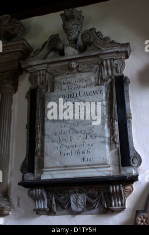 Salathiell Crewe Gedenktafel, Holy Trinity Church, Hinton in Hecken, Northamptonshire, England, UK Stockfoto