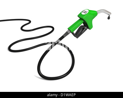 Illustration der grünen Kraftstoff-Pumpe-Düse mit Öl fallen isolierten auf weißen Hintergrund Stockfoto