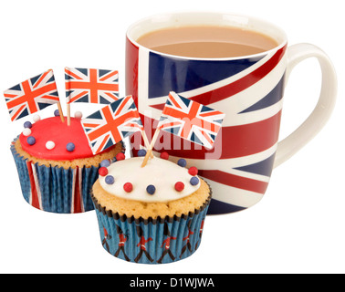 SCHNEIDEN SIE BRITISCHEN TEE UND MUFFINS Stockfoto