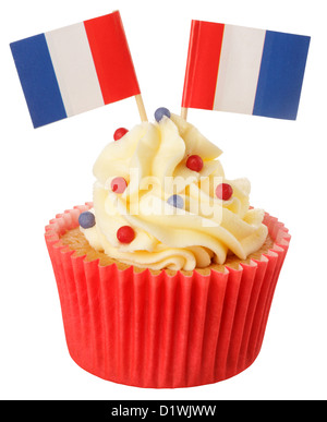 SCHNEIDEN SIE AUS DER FRANZÖSISCHEN FLAGGE CUPCAKE Stockfoto