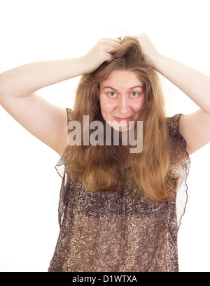 Junge Frau ist die Haare reißen. Stockfoto