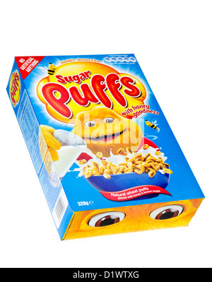 Box mit Sugar Puffs Frühstücks-Cerealien. Stockfoto