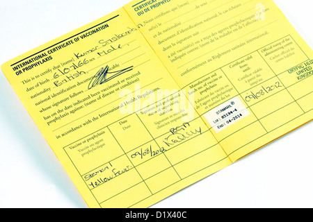 Gelbfieber-Bescheinigung über die Impfung, UK Stockfoto