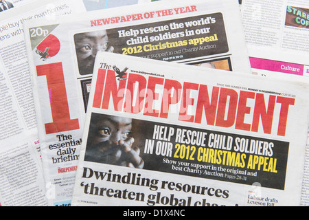 Die Titelseiten und Mastertitel UK britisches Englisch nationale Tageszeitung The Independent Stockfoto