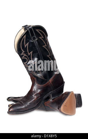 Cowboy-Stiefel in weiß mit Beschneidungspfad isoliert Stockfoto