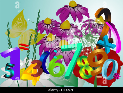 Zusammenfassung Hintergrund mit Blumen und Zahlen Stockfoto