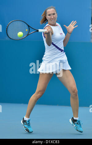 08.01.2013 Sydney, Australien. Jelena Jankovic in Aktion gegen Roberta Vinci (ITA) während der Apia International-Tennis-Turnier von Sydney Olympic Park. Stockfoto