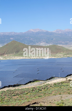 Sonnenkollektoren in der Nähe von Instituto Tecnológico y de Energías Renovables (ITER) in Granadilla de Abona auf Teneriffa, Kanarische Inseln. Stockfoto