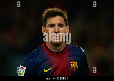 Lionel Messi (FC Barcelona), während La Liga Fußballspiel zwischen FC Barcelona und RCD Espanyol, im Camp Nou in Barcelona, Spanien, Sonntag, 6. Januar 2013. Foto: S.Lau Stockfoto