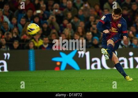 Lionel Messi (FC Barcelona), während La Liga Fußballspiel zwischen FC Barcelona und RCD Espanyol, im Camp Nou in Barcelona, Spanien, Sonntag, 6. Januar 2013. Foto: S.Lau Stockfoto