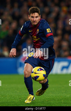 Lionel Messi (FC Barcelona), während La Liga Fußballspiel zwischen FC Barcelona und RCD Espanyol, im Camp Nou in Barcelona, Spanien, Sonntag, 6. Januar 2013. Foto: S.Lau Stockfoto