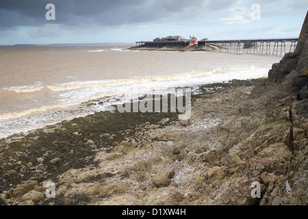 Alten Pier und Birnbeck Insel Weston-super-Mare Somerset England UK.  Die einzige UK Pier vom Ufer entfernt auf einer Insel gebaut. Stockfoto