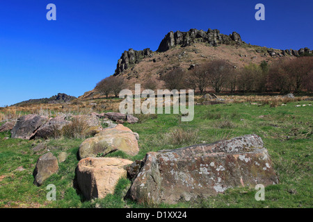 Sommer-Blick auf die Felsformationen der Schaben Felsen, Staffordshire, England, UK Stockfoto