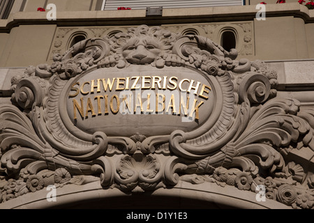 Schweizerischen Nationalbank Zeichen auf den Aufbau von Fassade, Bern, Schweiz, Europa Stockfoto