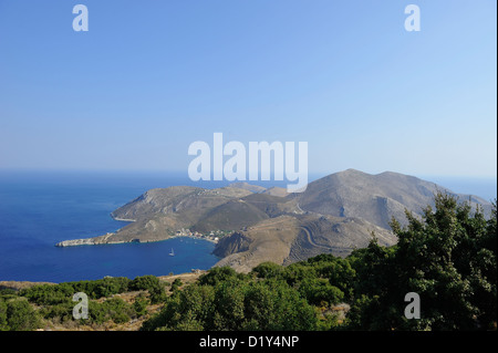 Einen umfassenden Überblick über den südlichsten Punkt der kontinentalen Griechenland über den Horizont hinaus nur Lybien: Kap Tenaro; Mani, Peloponnes. Stockfoto