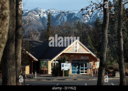 Das Empfangsgebäude zu den Thermalbädern von Hanmer Springs, Südinsel, Neuseeland Stockfoto