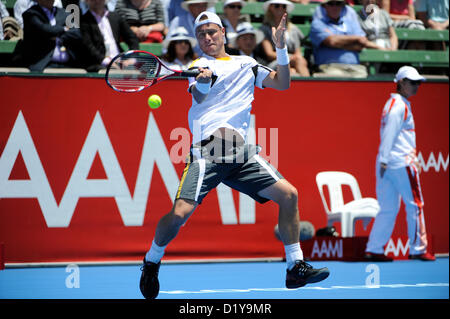 09.01.2013 Melbourne, Australien. Lleyton Hewitt von Australien in Aktion in seinem Match während der AAMI Classic Tennis von Kooyong Lawn Tennis Club. Stockfoto