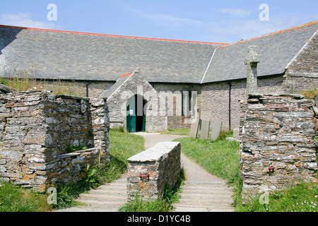 Sarg Rest St. Materiana Kirche Tintagel Cornwall England UK Stockfoto