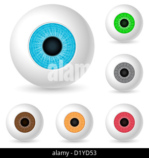 Menschliche Augäpfel auf weißem Hintergrund gesetzt. Vektor-Illustration. Stockfoto