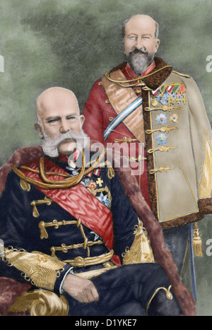 Franz Joseph i. von Österreich (1830-1916). Kaiser von Österreich und König von Ungarn und Ferdinand i. von Österreich (1861-1948). Stockfoto