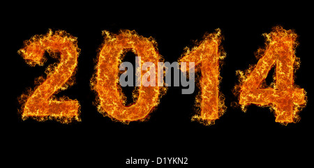 Jahr 2014 Text in Brand Stockfoto