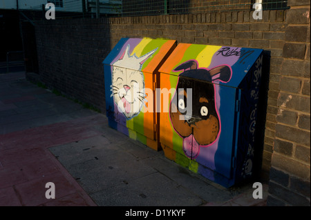 Dekorierte Straße Telekom Box, Brighton, UK Stockfoto