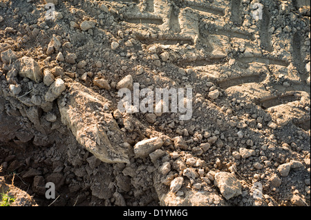 Traktor verfolgt in trockener Erde, Normandie, Frankreich Stockfoto