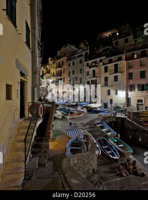 Hafen in Riomaggiore, Nationalpark der Cinque Terre, Unesco World Heritage, italienische Riviera, Ligurien, Italien Stockfoto